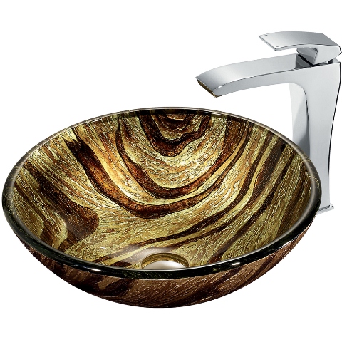 Zebra Glass Vessel Sink and Faucet Set in Chrome