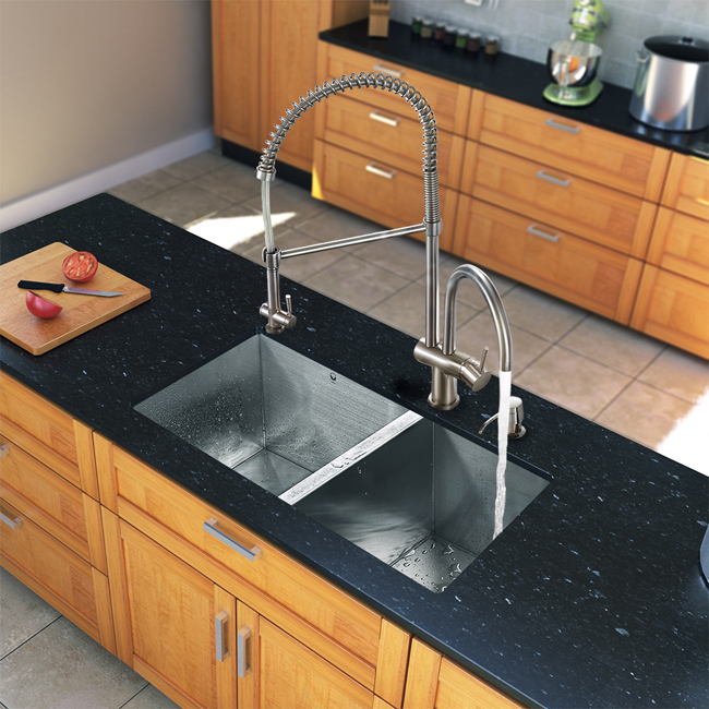 All in One 32-inch Undermount Stainless Steel Double Bowl Kitchen Sink and Faucet Set