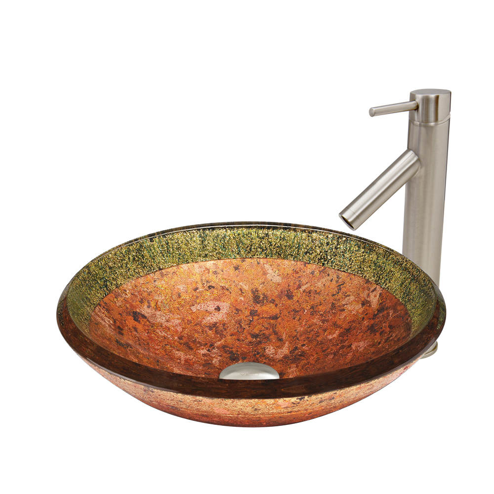 Janus Glass Vessel Sink  and Dior Faucet Set in Brushed Nickel