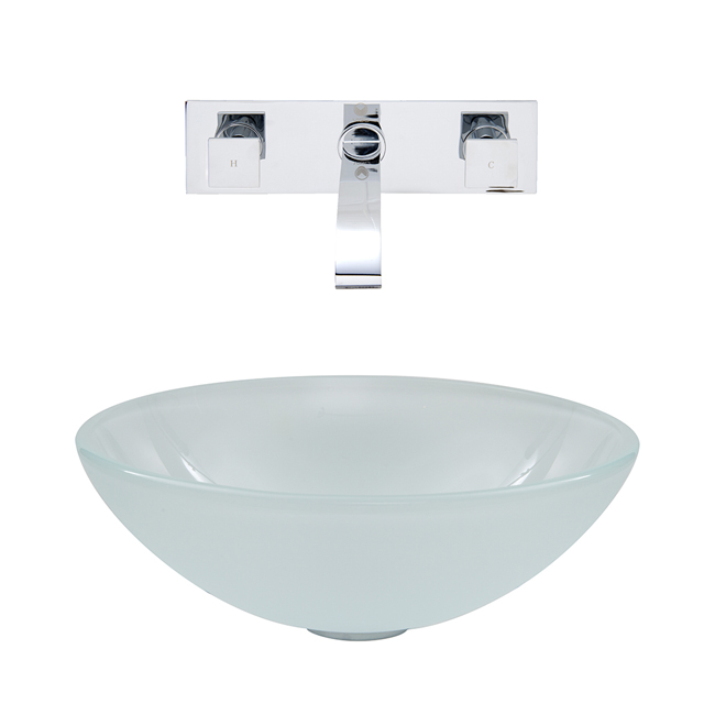 White Frost Vessel Sink and Wall Mount Faucet Set in Chrome