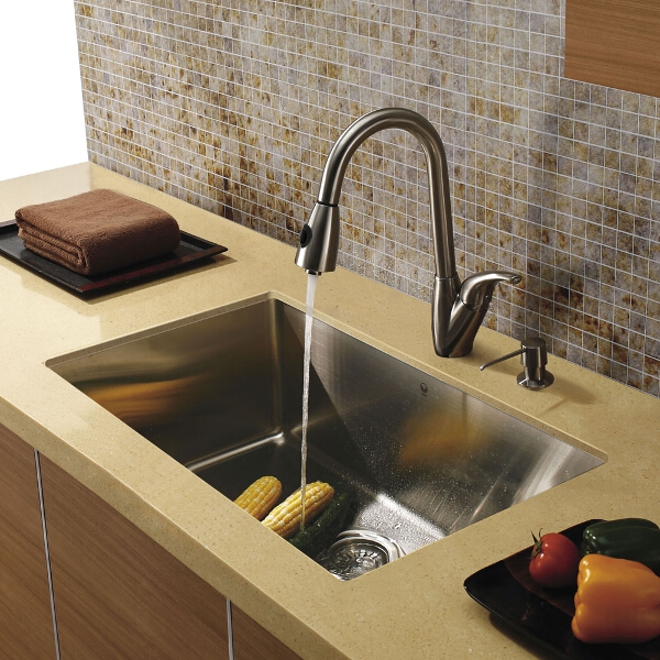 Undermount Stainless Steel Kitchen Sink, Faucet and Dispenser