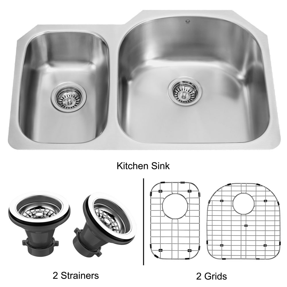 31-inch Undermount Stainless Steel Kitchen Sink, Two Grids and Two Strainers