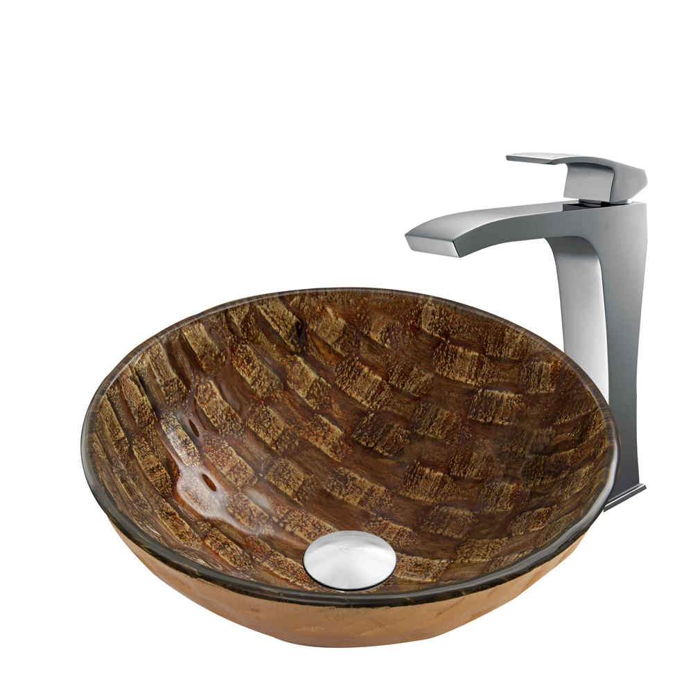 Playa Glass Vessel Sink and Blackstonian Vessel Faucet Set in Chrome