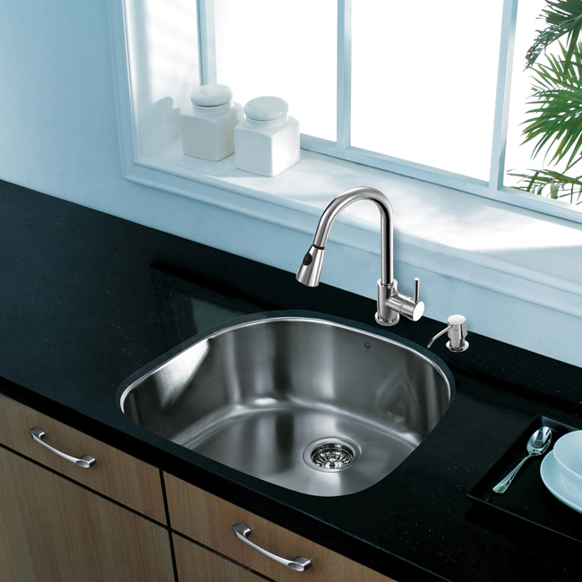 All in One 24-inch Undermount Stainless Steel Kitchen Sink and Chrome Faucet Set