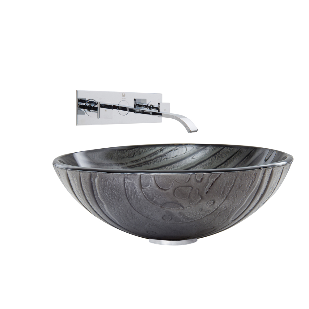 Interspace Glass Vessel Sink and Titus Faucet Set in Chrome