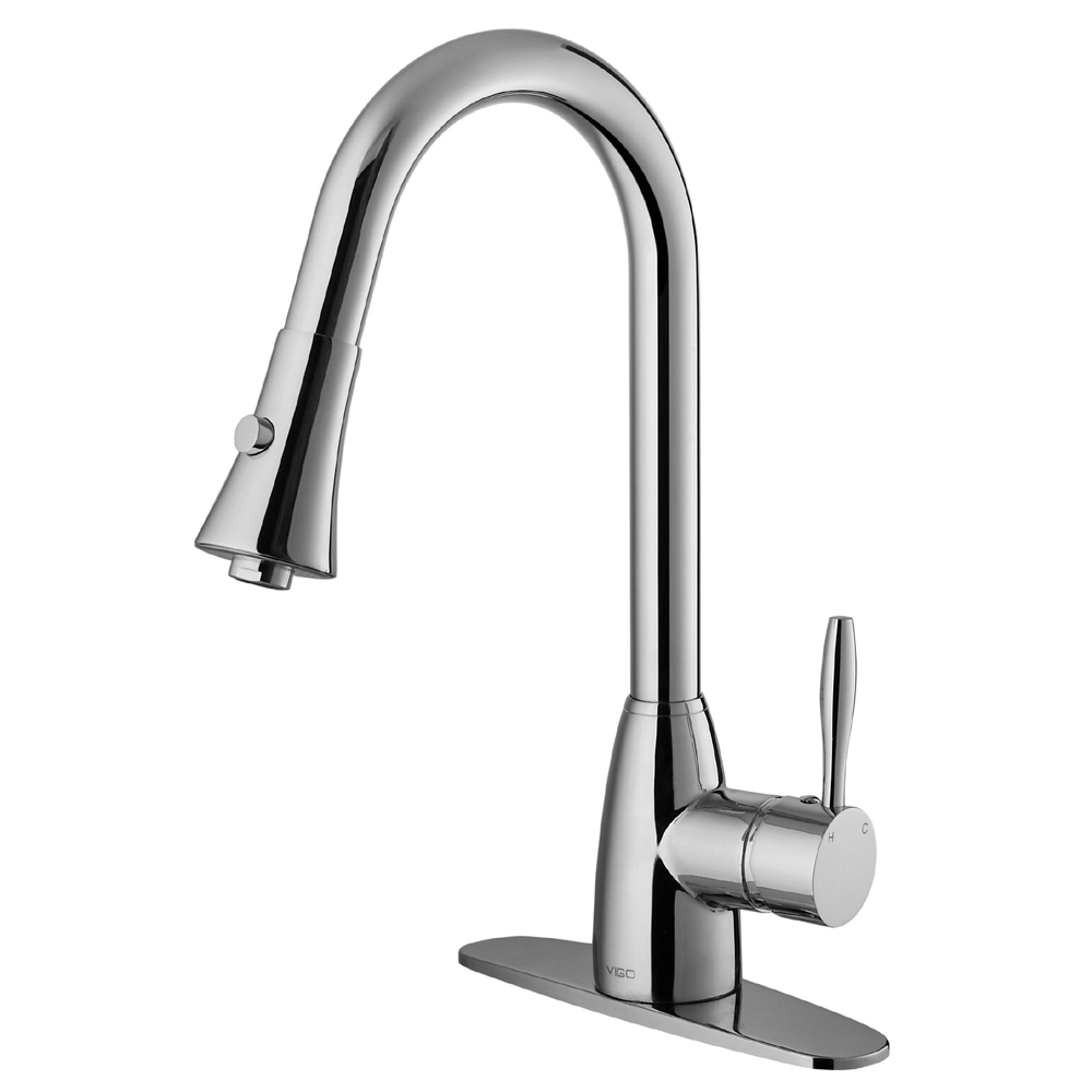 Chrome Pull-Down Spray Kitchen Faucet with Deck Plate Chrome Pull-Down Spray Kitchen Faucet with Deck Plate