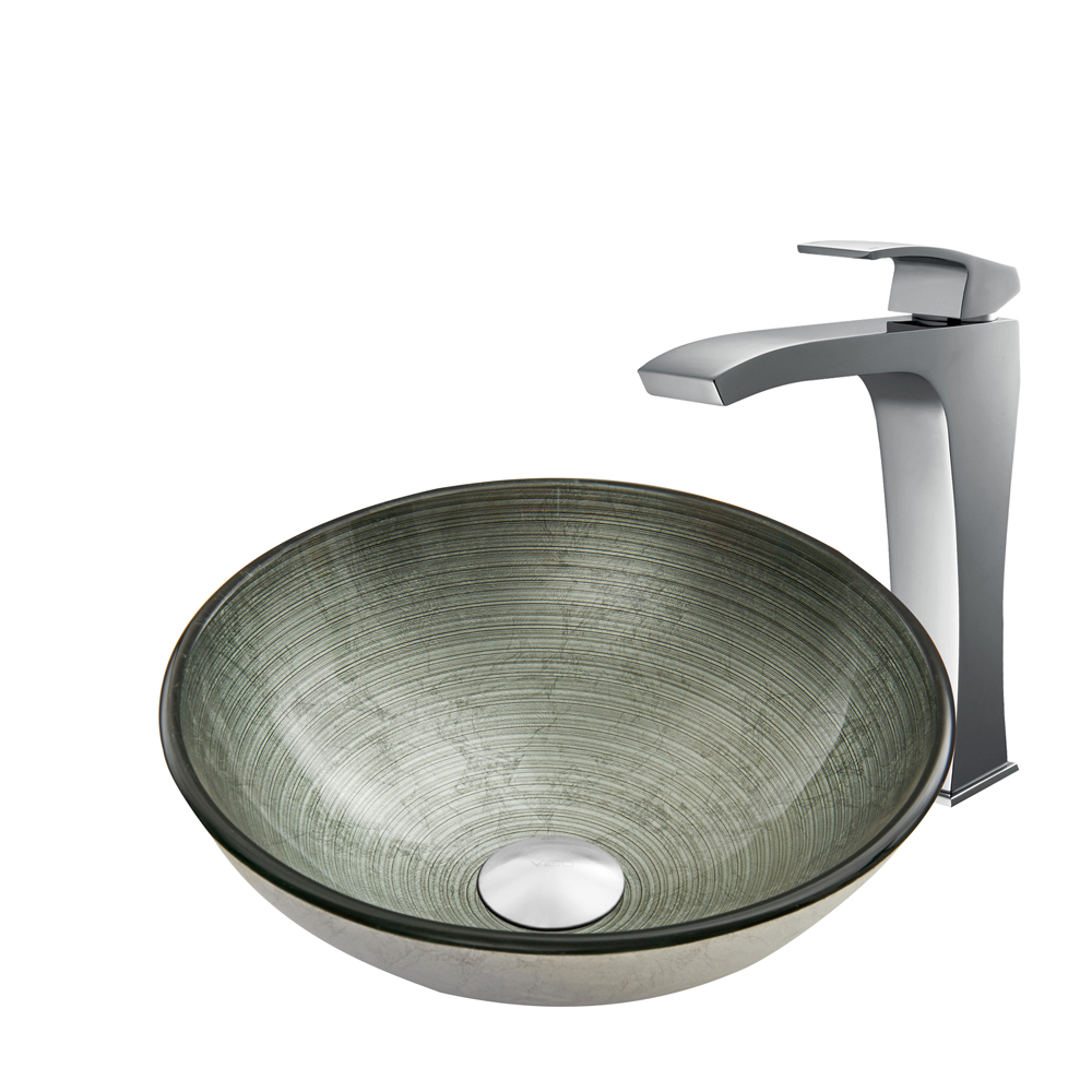 Simply Silver Glass Vessel Sink and Blackstonian Faucet Set in Chrome